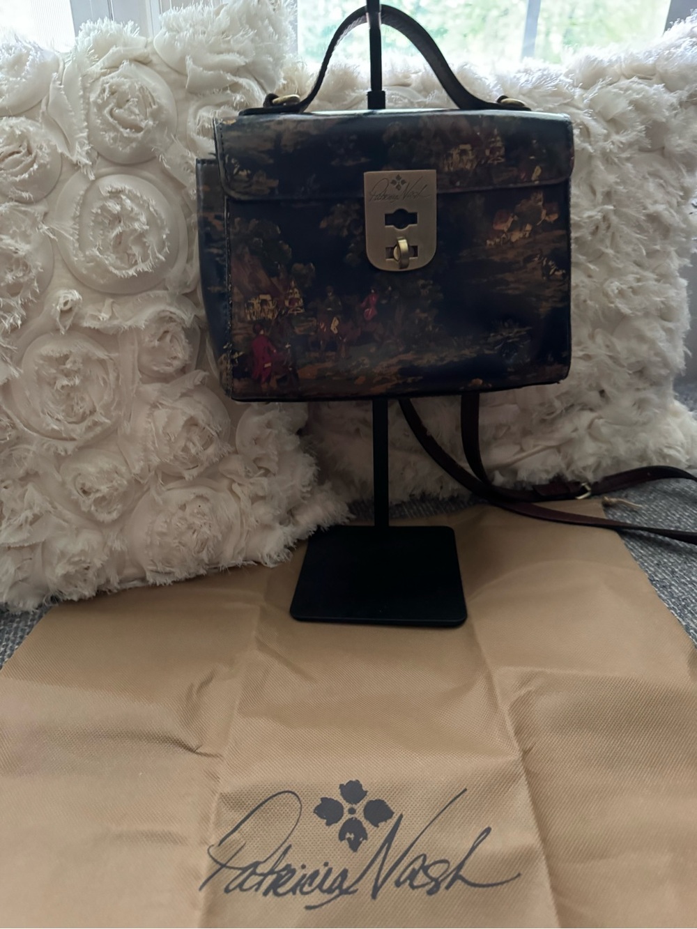 Collectible Patricia Nash Florence Leather Satchel Crossbody Scenic Equestrian - Picture 2 of 14